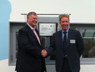 Peter Jones, leader of East Sussex county council (left) and Gavin Graveson, executive director, treatment, Veolia Environmental Services, unveil a commemorative plaque to mark the official opening of the Newhaven facility